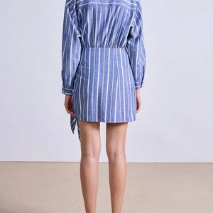 Vestido Camisero de Lino Personalizado para Mujer, Manga Larga, Cintura Ajustada, a Rayas, de Algodón, Ropa Casual 2025 - Product Image 3