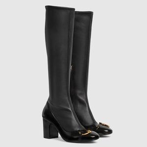 High Chunky Heels Square Toe Shoes Metal Buckles Suede Side Zipper <b>Boots</b> Women's Retro Style Knee High Booties - Product Image 3