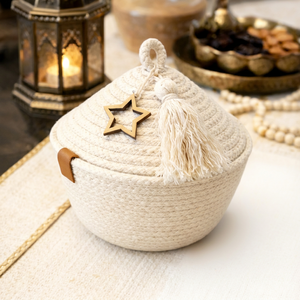 Premium Cotton Design for Ramadan <b>Eid</b> Gergean Decor Dates and Chocolates Sophisticated Handwoven Cotton Basket - Product Image 1