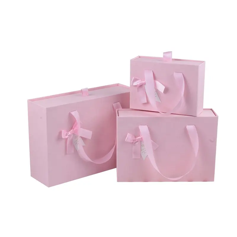 Eco fancy mala de papelão personalizada, mala de gaveta deslizante com design simples rosa de qualidade luxuosa