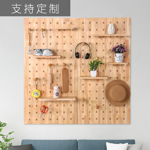 Wooden Pegboard Storage <b>Shelf</b> Natural Color 3 Layers Wall Mounted Kitchen Display Rack - Product Image 4