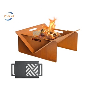 Detachable Camping Fire Pit Corten Steel <strong>FirePit</strong> 20inch <strong>Folding</strong> Campfire Grill for Wood Pellet Bonfire BBQ Backyard Patio Picnic - Product Image 3
