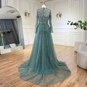 Abiti da Sera Arabi Turchesi a Sirena con Gonna Staccabile <span class=keywords><strong>in</strong></span> <span class=keywords><strong>Tulle</strong></span>, Decorati con Perline, Maniche Lunghe, Collo Alto, Collezione 2024 - Product Image 2