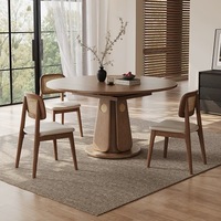 Table à manger extensible et pliable en bois massif de style médiéval, design rond-carré à double usage pour petites maisons, style antique