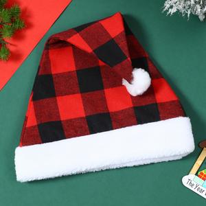 Décoration de Noël en gros, bonnet de Noël rouge et noir personnalisé, chapeau de Noël pour adultes, décoration pour enfants, chapeaux de Père Noël à carreaux - Product Image 4