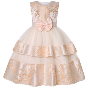 Elegante Abito da Festa per Bambine con Collo Rotondo, Vestito da Principessa Multistrato Color Champagne per Bambine da 2 a 10 Anni - Product Image 5