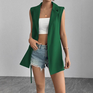 <span class=keywords><strong>Gilet</strong></span> élégant sans manches en polyester pour <span class=keywords><strong>femme</strong></span>, col cranté, <span class=keywords><strong>mi</strong></span>-<span class=keywords><strong>long</strong></span>, sans boutons, style européen et américain, idéal pour les trajets quotidiens, collection 2025 - Product Image 3