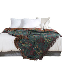 Großhandel Baumwolle Bambusfaser Gestrickte Quasten-Wurfdecke |   Gewaschene Weiche Jacquard-Gewebte Vintage Leichtgewichtige Couch-Kuscheldecke