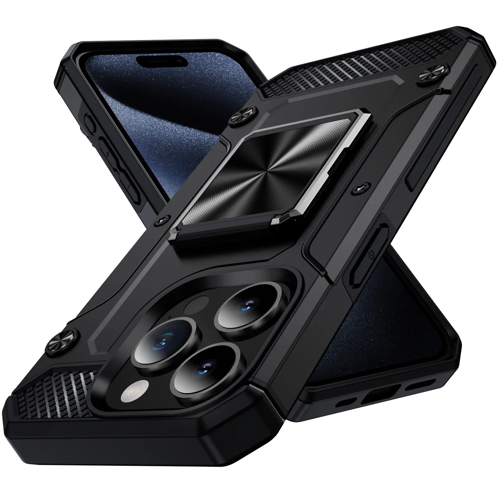 Darbeye dayanıklı ve aşınmaya dayanıklı yeni durum sağlam TPU PC ücretsiz rotasyon Metal braket Stand tutuculu telefon kılıfı iPhone Pro Max için
