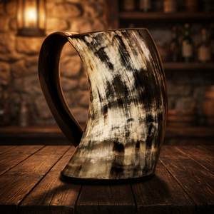 B.S. International GHR600 Factory Price Reusable Natural Ox Horn <b>Mugs</b> Old Fashioned Bamboo Lid Food Grade 500-1000ml Beer Glass - Product Image 1