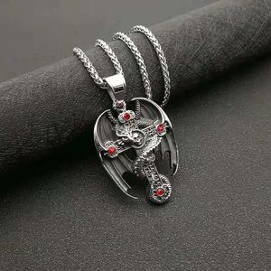 Men's Titanium Steel Dragon <b>Cross</b> Pendant Necklace Gold Plated Stainless Steel <b>Chain</b> Asymmetry Design Gift Jewelry - Product Image 3