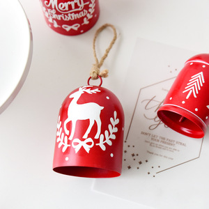 LINGKAI Vintage Red Reindeer <b>Snowflake</b> Pattern Metal Xmas Hanging Bells Jute String Pendants for Christmas Tree Party <b>Decor</b> - Product Image 3