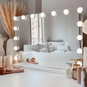 Espelho de metal rotativo com lâmpadas led, suporte personalizado para maquiagem com mudança de brilho