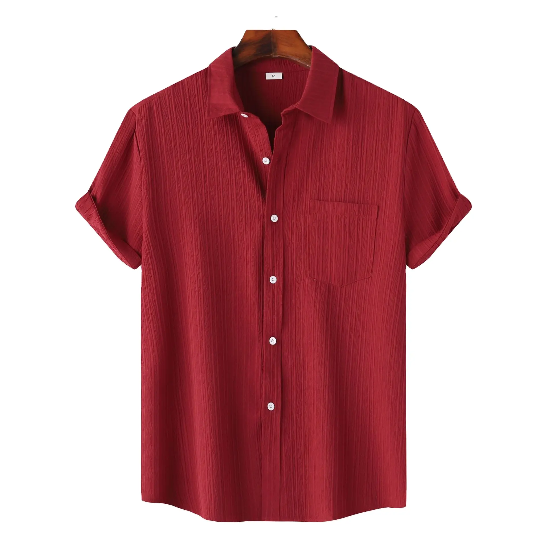 Herrenhemden modisches Leinenshortsleeve-Oberhemd solide Farbe Aufschlag Knopfleiste lockere Blusen hawaiianische lässige und bequeme Tunika