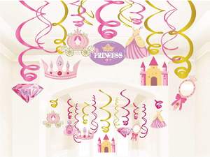 Princess Hanging Swirl Decorations Little Royal Queen Birthday Theme Pink Decor per bomboniere per Baby Shower da favola - Product Image 3