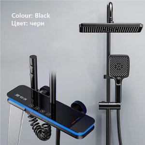 Ensemble de douche thermostatique mural moderne de luxe avec pomme de douche pluie, système de douche intelligent numérique en laiton massif pour baignoire spa - Product Image 4