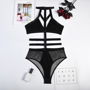 Meilleures ventes : Ensemble de lingerie érotique sexy, body une pièce en résille transparente à bretelles de bondage ajourées - Product Image 6