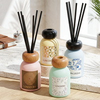 Flacon diffuseur de parfum en verre mat couleur macaron de luxe 100ml 150ml 200ml, flacon vide avec bouchon unique en bois