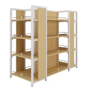 hot selling candy store gondola cold rolled steel frame wood display racks shelves suppliers for baby shops miniso store