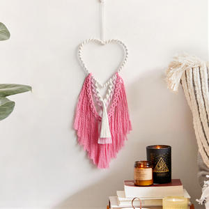 Macramé en forma de corazón bohemio, arte de pared, decoración del hogar, tejido hecho a mano, <span class=keywords><strong>tapiz</strong></span> colgante de pared de amor rosa, adornos para decoración de habitación de niñas - Product Image 1