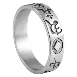yunnique Unisex Antique Style Text <b>Ring</b> Steel Color Geometric Design For Gift - Product Image 5