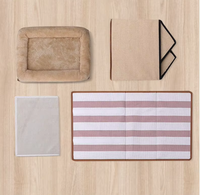 Villa multifonctionnelle 2-en-1 pour animaux de compagnie, rayée, écologique, avec coussin amovible en mousse à mémoire de forme – Meubles pour animaux personnalisables en gros