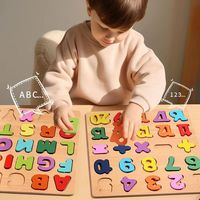 Tablero Montessori 3D de Madera con Alfabeto y Números Juguetes de Aprendizaje Cognitivo para Niños y Niñas