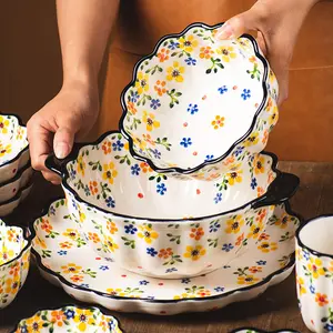 Mangkuk Warna Poles, Set Mangkuk Keramik Peralatan Makan Kreatif Warna-warni Tingkat Penampilan Tinggi untuk Rumah