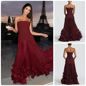 Nouvelles arrivées OUDINA, <span class=keywords><strong>robe</strong></span> <span class=keywords><strong>longue</strong></span> de soirée en maille à fleurs 3D sans bretelles, épaules dénudées, pour banquets et soirées - Product Image 6