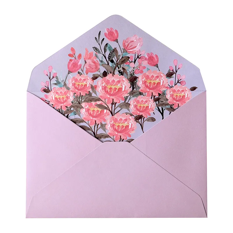 卸売4色オフセット印刷フローラルレターペーパーセットビジネス用普通ロゴ筆記用紙包装財布封筒
