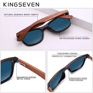 Kingseven óculos de sol de madeira, óculos masculino polarizado e natural, lente espelhada, de madeira 5504