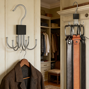 Rak Penyimpanan Organizer Lemari Sabuk Logam Multi Hook yang Dapat Diputar untuk Sabuk, Dasi, Syal, dan Aksesoris - Product Image 5