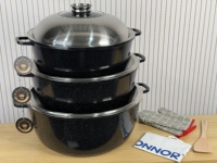 Batterie de cuisine design élégant avec couvercles métalliques, double fond, antiadhésive, en granit, casseroles et faitouts pour la maison, 44, 48, 52 cm