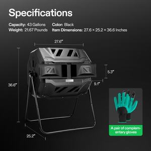 Composteur extérieur multifonctionnel à double rotation de 160 L, résistant à la corrosion, porte noire, type à bascule, <span class=keywords><strong>terrasse</strong></span>, pelouse, jardin, moderne - Product Image 2
