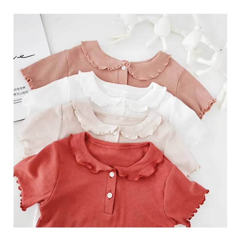 YOEHYAUL solide Farbe Baby Mädchen T-Shirts Designs mit Rüschenkragen Baumwolle Kinder einfarbiges T-Shirt Mädchen T-Shirt