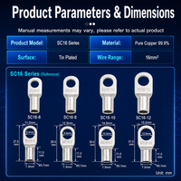 GOCEL SC16 Cosses de câble en cuivre étamé, borne tubulaire en cuivre pur à 99,9% pour câble 16mm², connecteur électrique à sertir avec goujons M6 M8 M10 M12