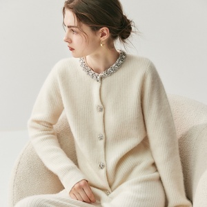 Cárdigan de Cachemira Grueso y Transpirable para Mujer, Marca He Chen, Cuello Redondo, Estilo Holgado, para Invierno - Product Image 6