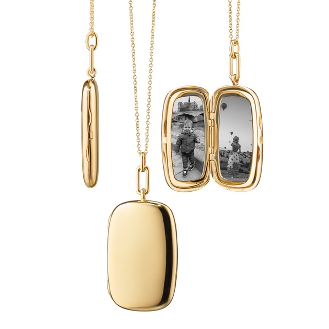 Popular Rectangle Plain Gold Locket Necklace 925 Sterling Silver Chain Locket Fine Jewelry Locket