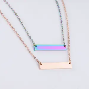 35*6mm DIY Engrave Logo 16/18/20inch Chain Geometric Jewelry Custom Stainless Steel Bar Pendant Necklace