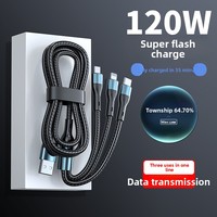 Cable de Carga Trenzado de Nailon de 120W con Conectores Micro USB Tipo-C, Tres en Uno, Carga Súper Rápida, Universal para Apple y Android