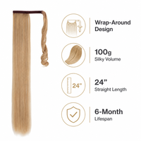 Extensions de cheveux synthétiques à clipser avec bande magique, queue de cheval, cuticules alignées, soyeuses, lisses et naturelles
