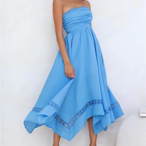 Robe d'été tendance 2025, style bohème, sexy, dos nu, sans bretelles, pour les vacances, bleu ciel, robe de plage pour femmes - Product Image 4