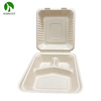 Conteneur alimentaire carré en papier biodégradable jetable de 8 pouces avec gaufrage et couvercle à clapet pour la restauration à emporter