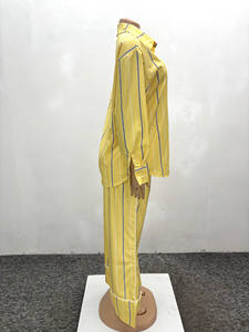 African Plus Size Women's New Casual Loose Striped Shirt <b>Pants</b> 2 Pieces Set Fashion - Product Image 5