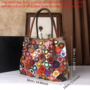 Sacs à main pour femmes à la mode Saison actuelle Polyvalent Couleur florale Patchwork Cuir de vachette de première qualité Fermeture à glissière Sacs fourre-tout décontractés - Product Image 2