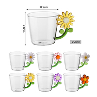 Verre à eau en cristal sans plomb en gros avec poignée florale délicate, en borosilicate résistant à la chaleur