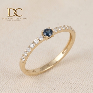 Bague classique en or massif 14 carats avec diamant de laboratoire et topaze bleue de Londres taille brillant, certifiée IGI, pour femme - Product Image 1