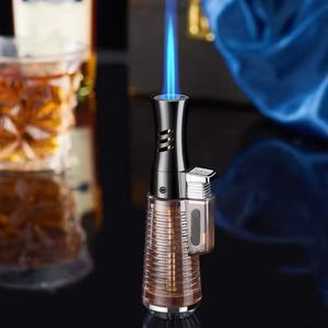Briquet torche miniature transparent, <span class=keywords><strong>rechargeable</strong></span> au <span class=keywords><strong>gaz</strong></span> butane, coupe-vent avec réservoir de <span class=keywords><strong>gaz</strong></span> visible, flamme réglable pour barbecue et cuisine - Product Image 4