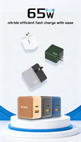 Pengisi Daya Cepat 65W GaN PD 3.0 QC3.0/FCP Mendukung Desain Lipat Input AC EU Perlindungan Tahan Api untuk Smartphone Smartwatch USB
