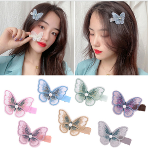 Thời Trang Thêu 3D Bướm Kẹp Tóc Ngọc Trai Bangs Cạnh Clip Ins Cô Gái Cổ Tích Trong Suốt Lưới Mũ - Product Image 6